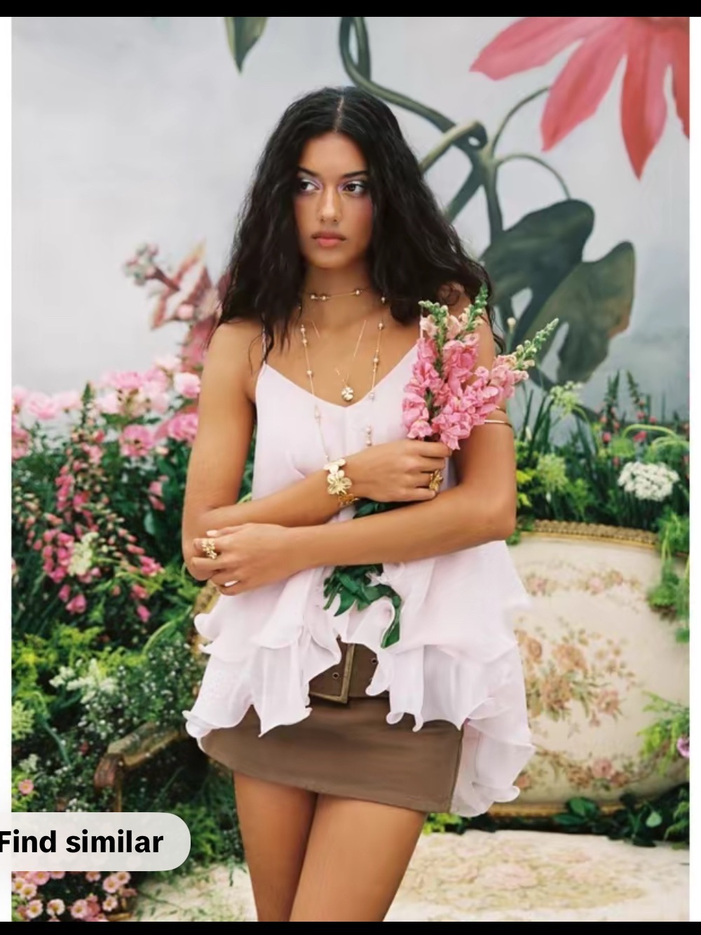 Cider Layered Ruffle Camisole Tank Top - Light Blue & Pale Pink - Picture 2 of 4